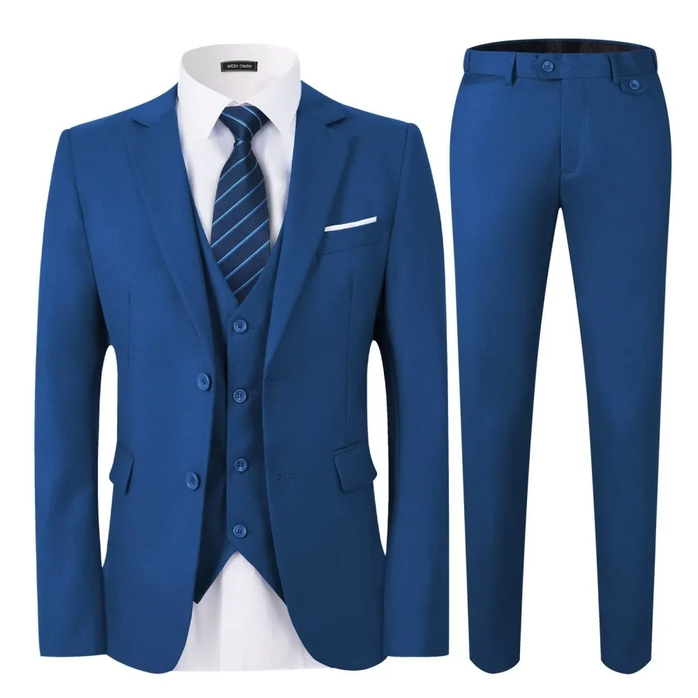 

ajuste único breasted festa masculino 3 peças terno elegante sólido blazer colete calças conjunto