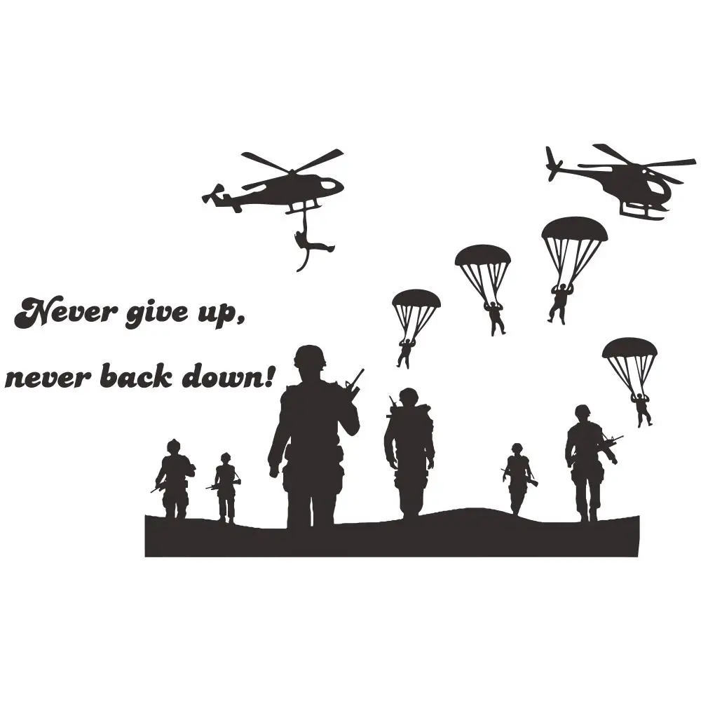 1 pc new Military Training Helicopter Paratrooper Sniper waterproof Wall Sticker Self Adhesive Vinyl Waterproof Wall Art Decal