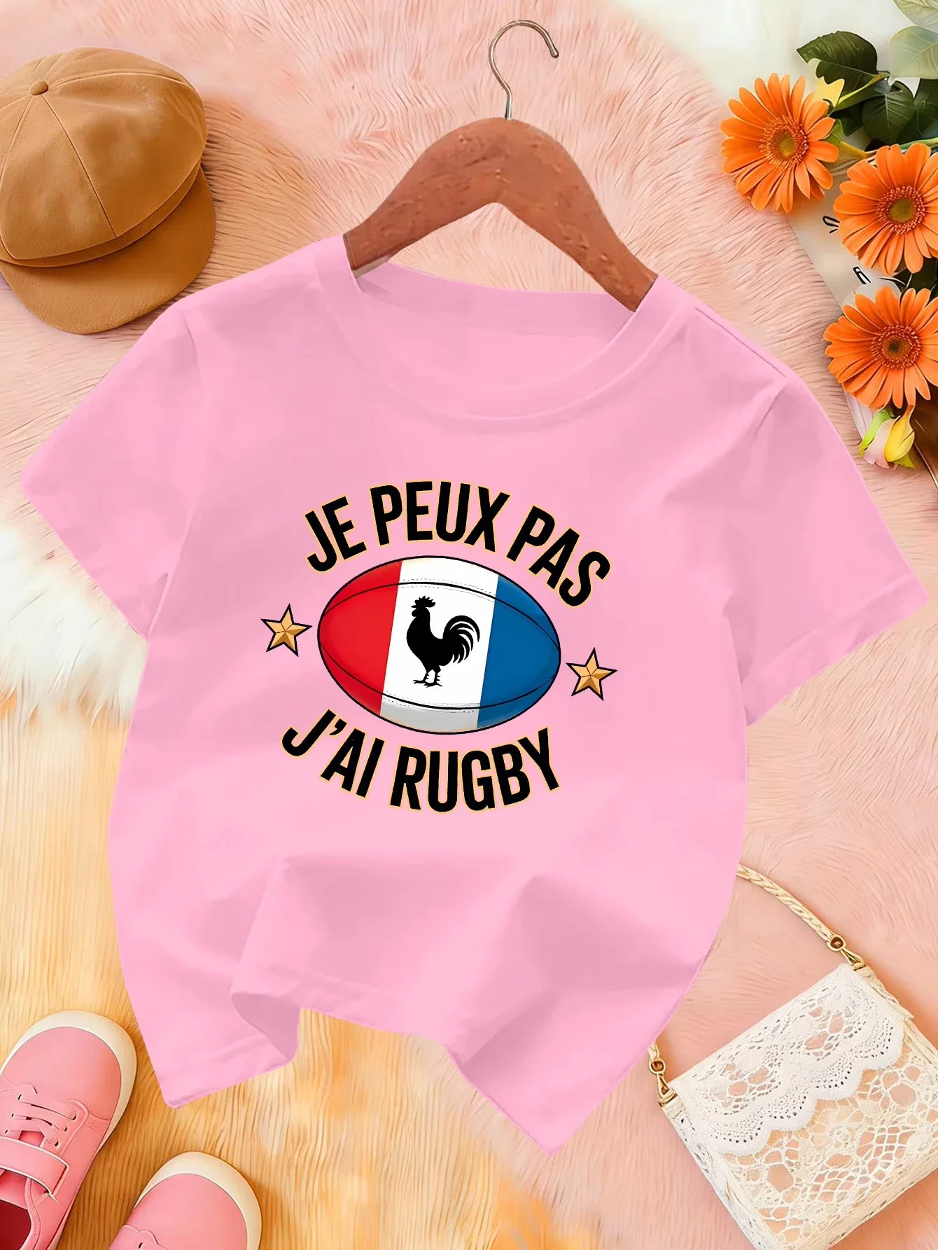 Toddler Kids Summer Short Sleeve Tshirt Je Peux Pas J Ai Rugby French Rugby Rooster Pattern Crew Neck Fashion Sport Clothing