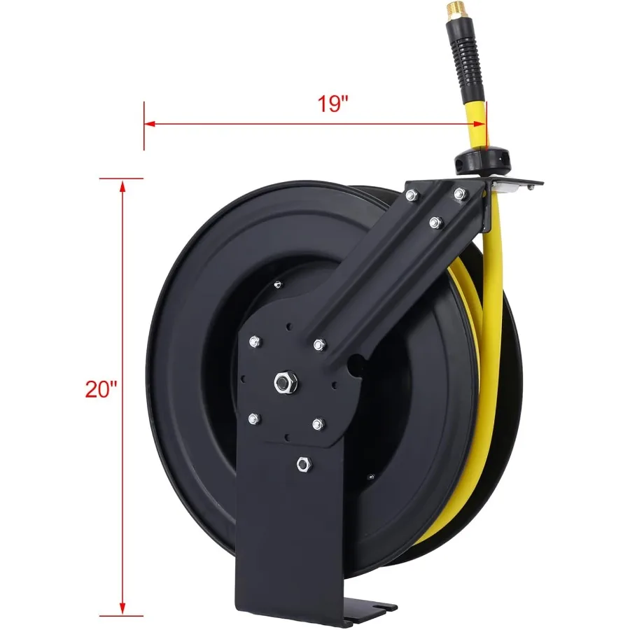 자동 되감기 메커니즘이 있는 1/2인치 직경, 50피트 길이의 중형 리트랙터블 에어 호스 릴 산업용