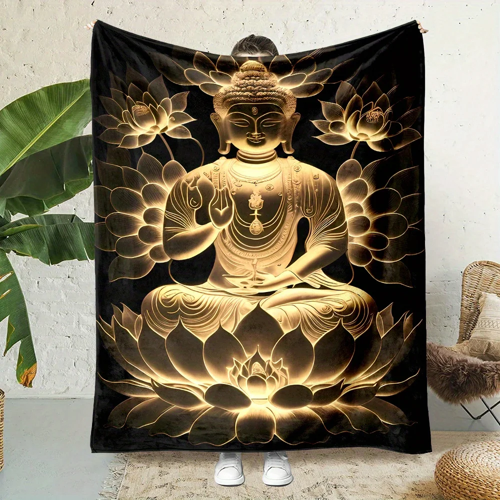 Luxury Buddha Lotus Meditation Throw Blanket Spiritual Yoga Zen Decor Tapestry for Bedroom Living Room Gift