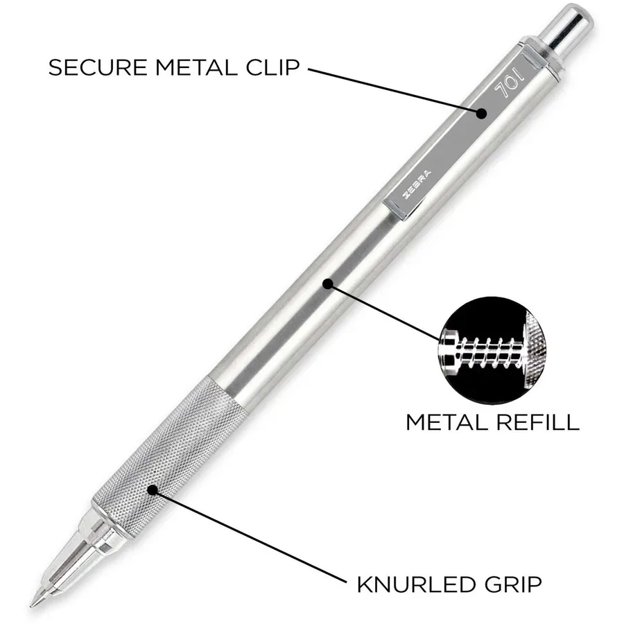 

For Zebra F-701 All Metal 0.7mm Medium Oil Pen Quick Drying Stainless Steel Body Knurled Grip Cute School Supplies