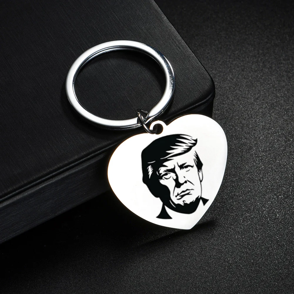 Custom FIGHT Donald Trump's Iconic Moment Photo Heart Keychain Stainless Steel Personalized Name Photo Logo for Woman Kid Gift