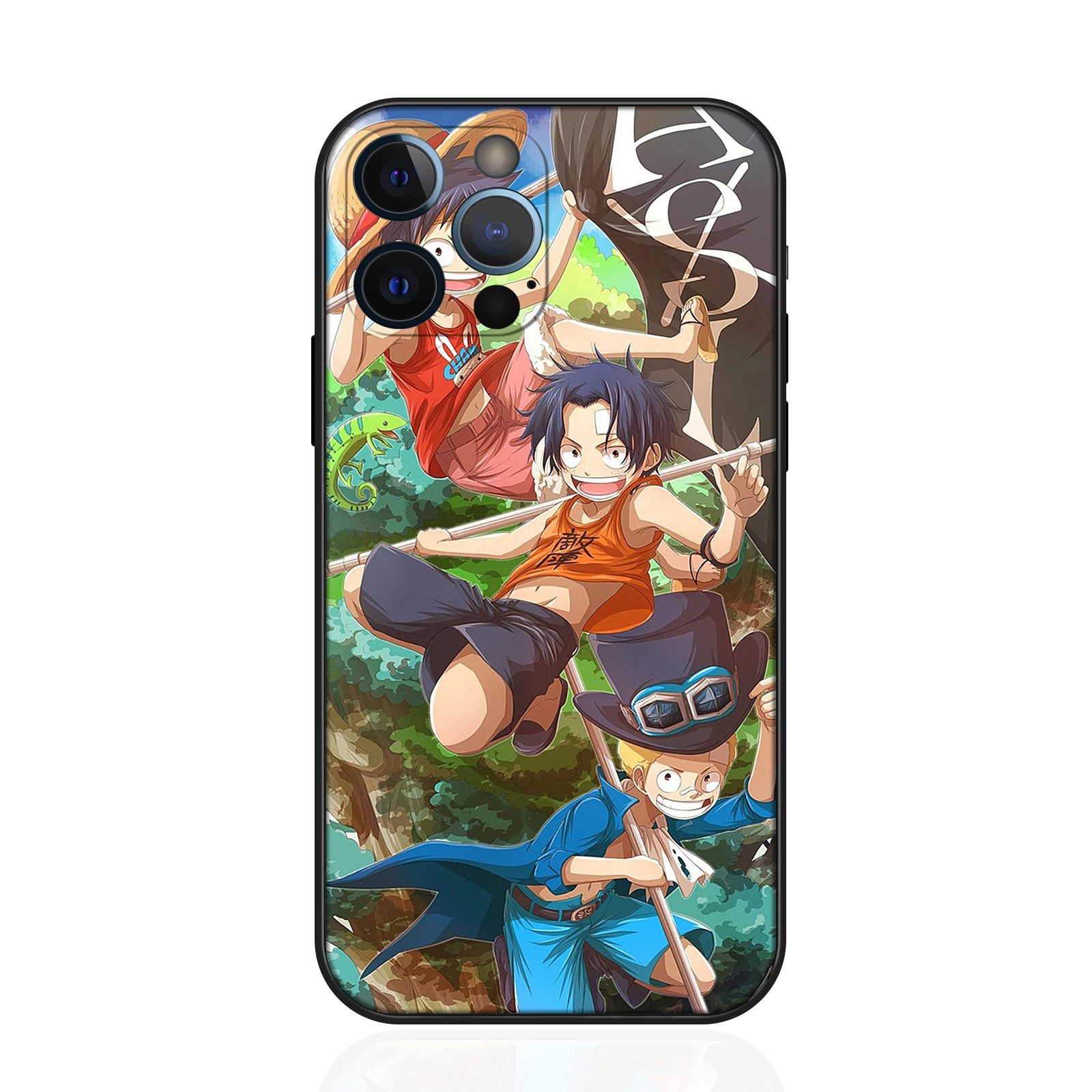 حافظة MINISO لهاتف آيفون 17 برو ماكس من السيليكون الناعم ASL Brothers Luffy Ace Sabo قطعة واحدة لهاتف آيفون 16 14 13 12 Pro Max #2