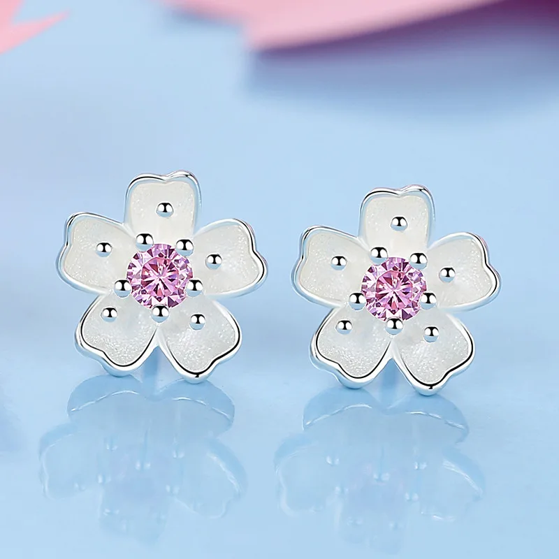 Luxury Brand Trend Designer New Cheery Flower Stud Earrings Korean Female Women's Small Earrings Wedding Jewelry