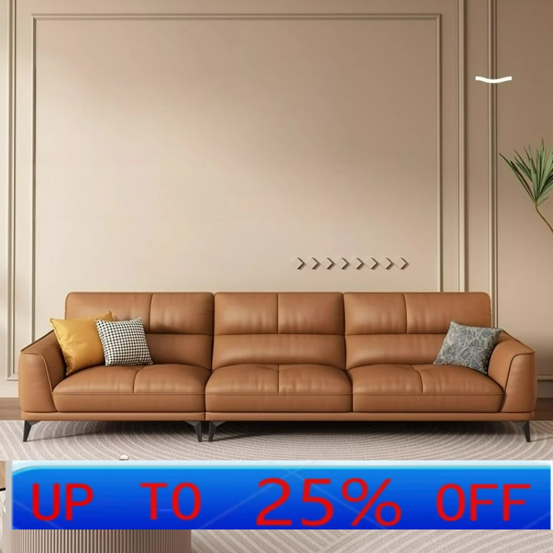 

LTT Italian minimalist leather sofa living room simple modern three-person straight-row sofa