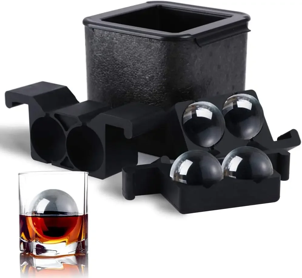 

Crystal Clear Ice Ball Maker, 4 Cavity Large Clear Ice Balls Form, 2.5” Round Ice Sphere Trays for Whiskey, Cocktail, Brandy