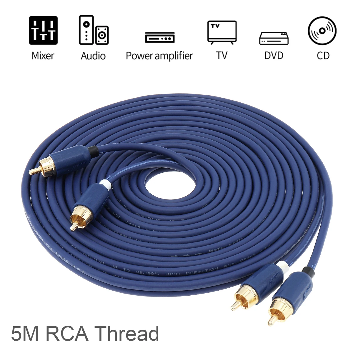 

5 м 2RCA штекер к 2RCA стерео аудио кабель совместим с динамиком/AMP/поворотный стол/приемником/домашним кинотеатром/Suoofer