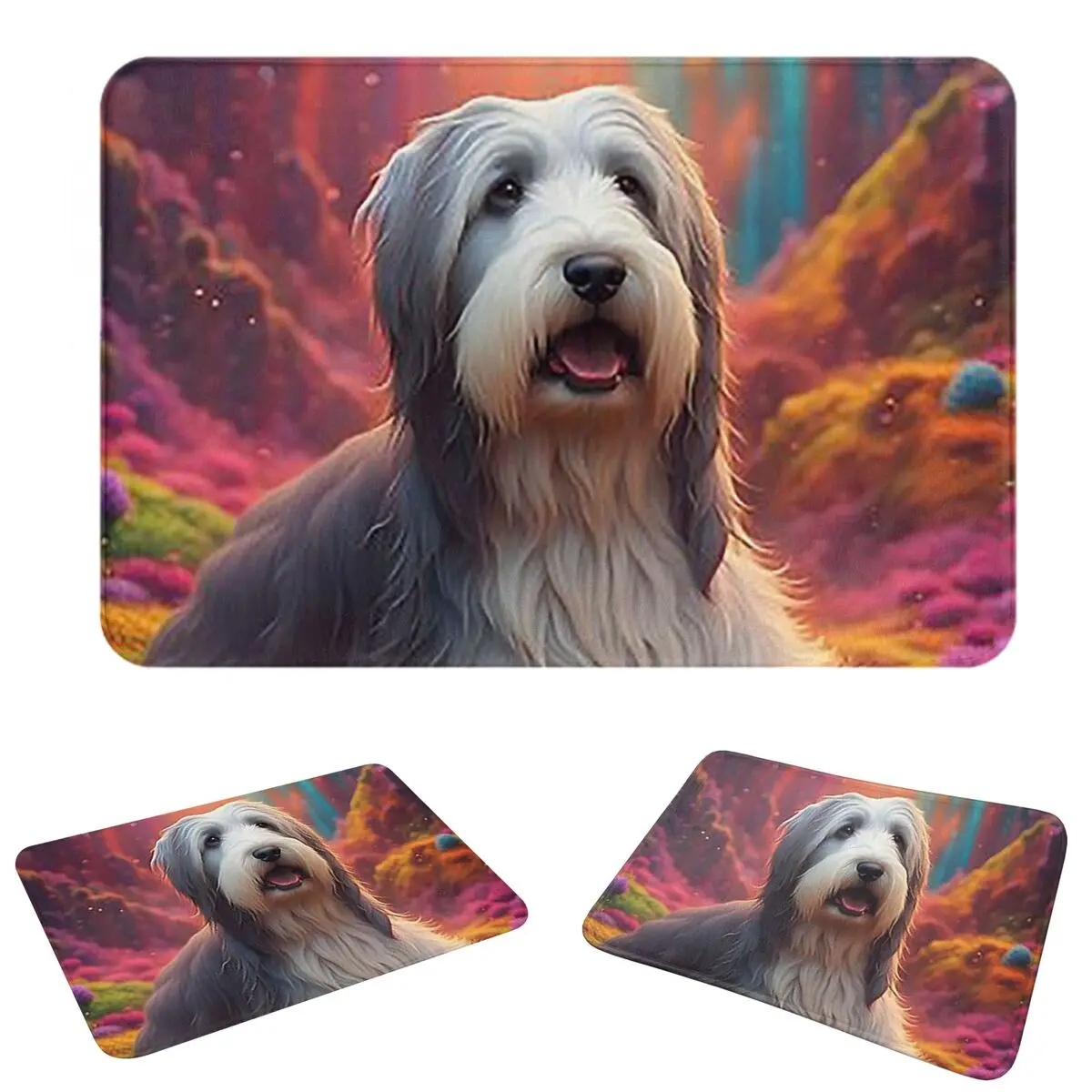 Bearded Collie Dog In Colorful Nature Non-slip Doormat Floor Mat Sand Scraping Carpet Rug for Kitchen Entrance Home Footpad Mats