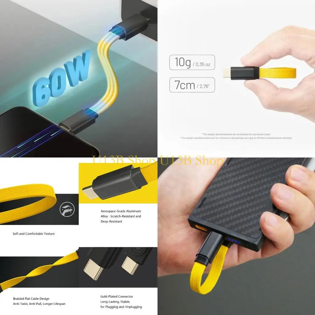 

U13B 60W Fast Speed Charging Cable USB C Compatibility Tear Resistant Cord