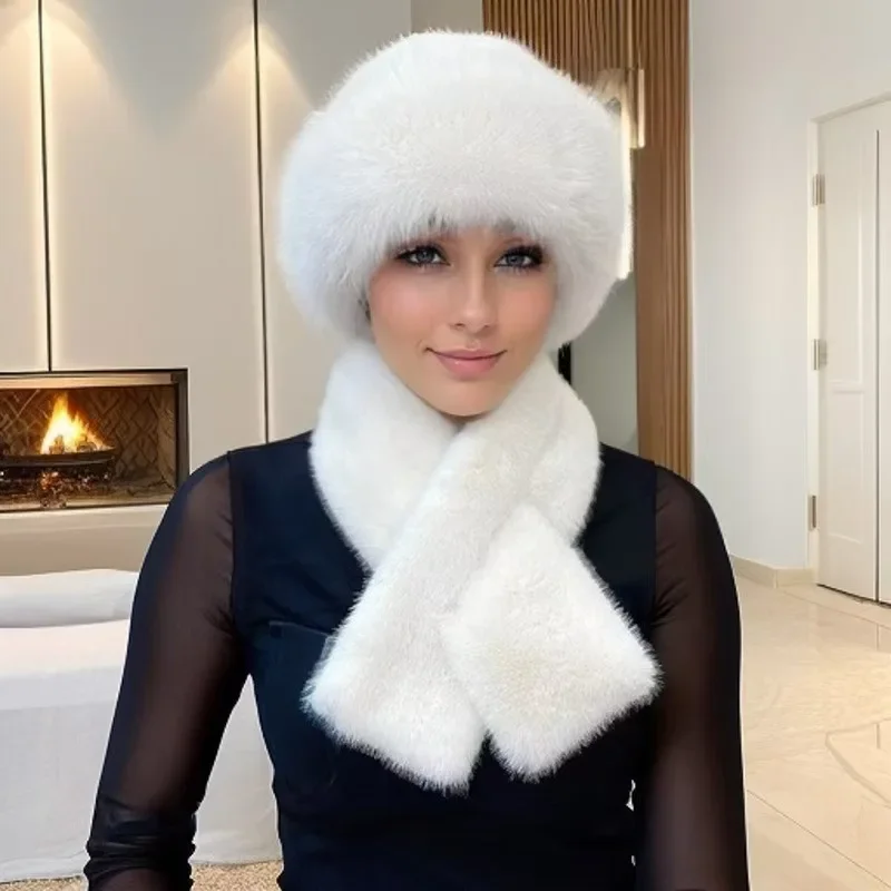 2 Teile/satz Schal und Hut Set Frauen Pullover Kappe Winter Verdickt Plüsch Warme Mütze und Schal Kit Fashioncute Beanies hut