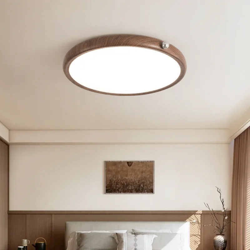 Japanese-style wabi-sabi wind retro walnut grain full spectrum eye protection light study ceiling light