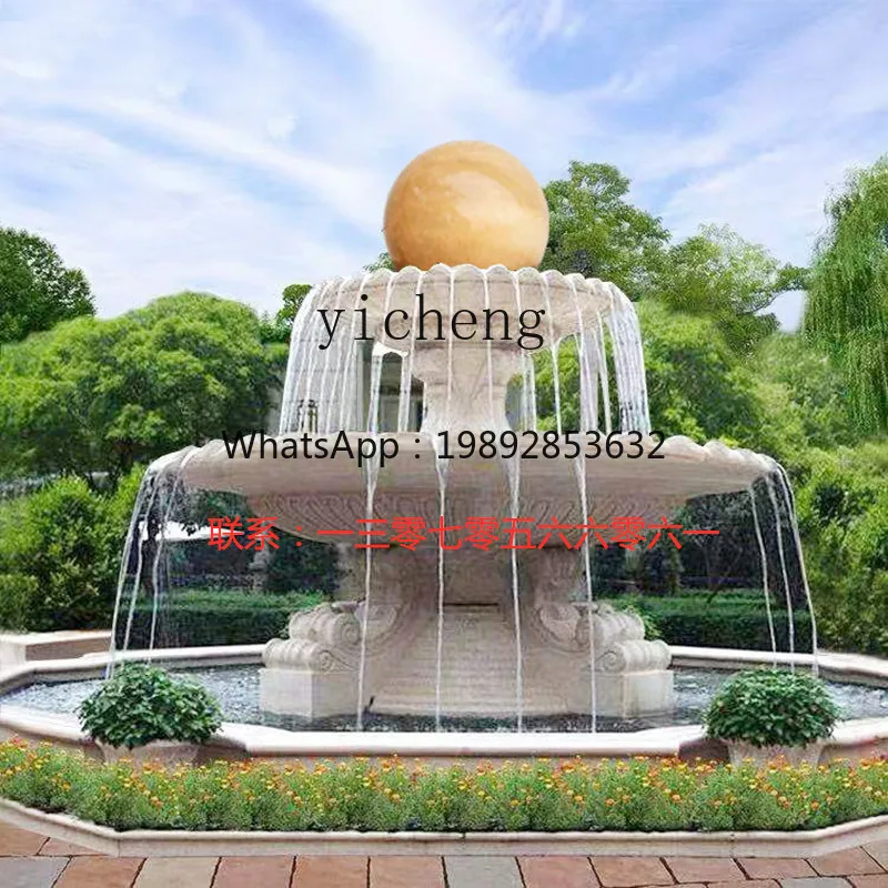 stone fountain outdoor courtyard child fish pond water feature large rockery fountain marble  ball flowing water ornament