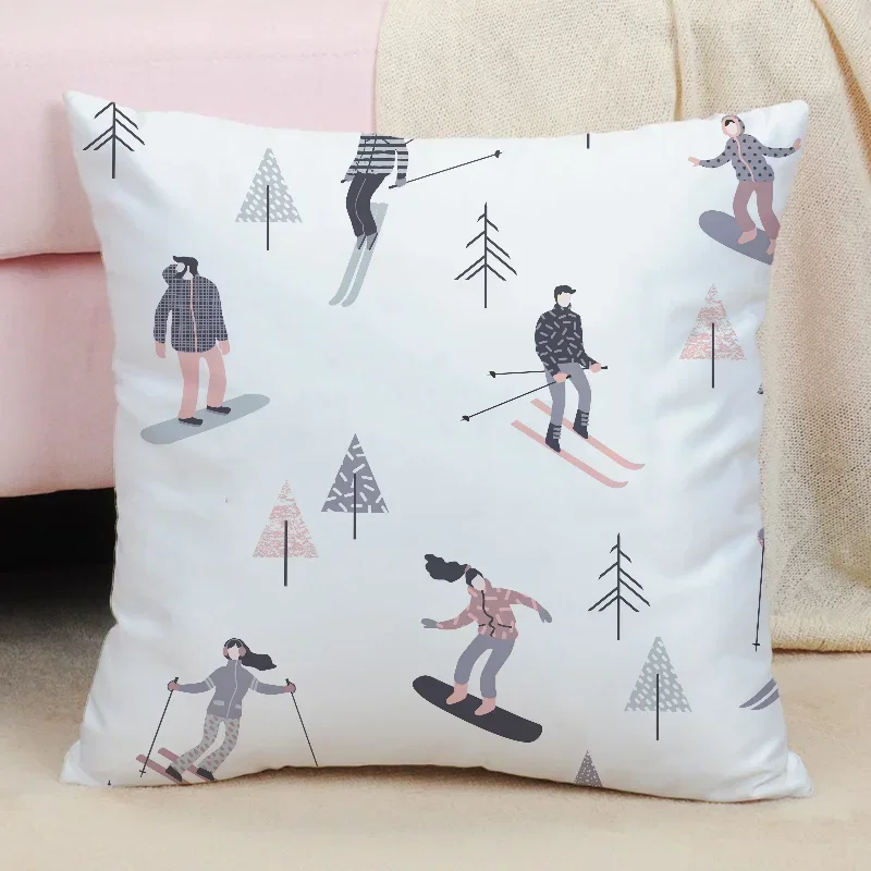 Ski Resort Ski Prop Pattern Prin Decorative Pillows for Sofa Cushions Covers Home Decoration Accessories Children\'s Cushion Bed