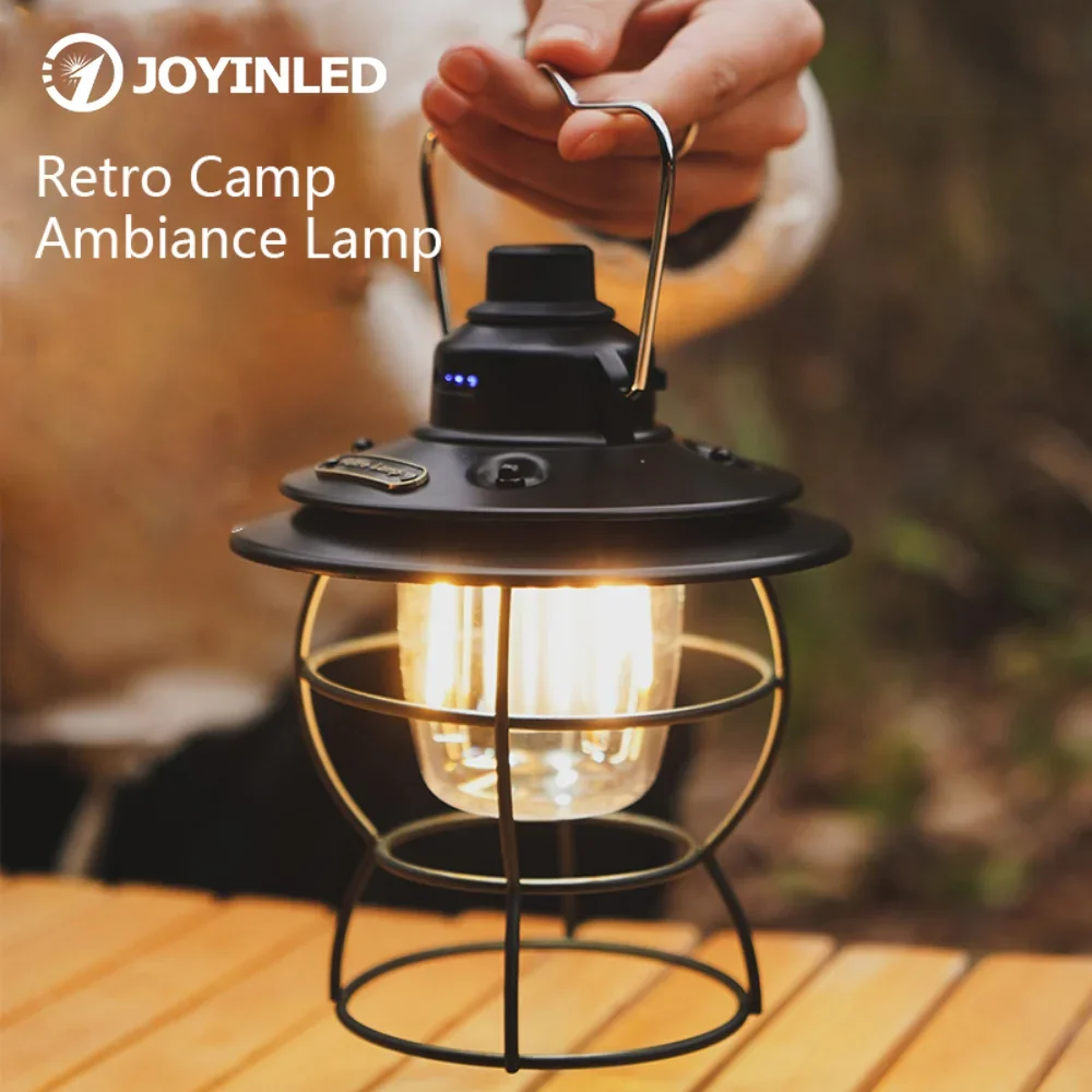 Retro Portable Camping Lamp Rechargeable Led Camp Lantern Vintage Handlamp Warm Light Tent Light For Hiking