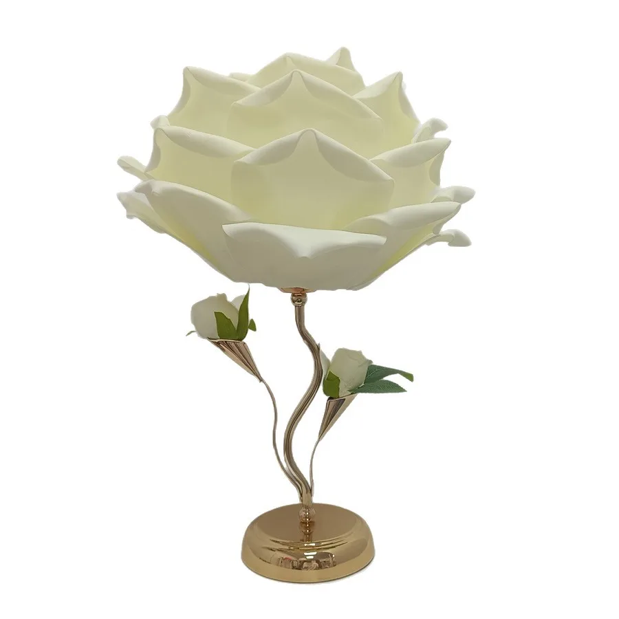 Rose Flower White Pink Petal Table Bedroom Bedside Warm Wedding Room Romantic Atmosphere Lamp Princess Wind Table
