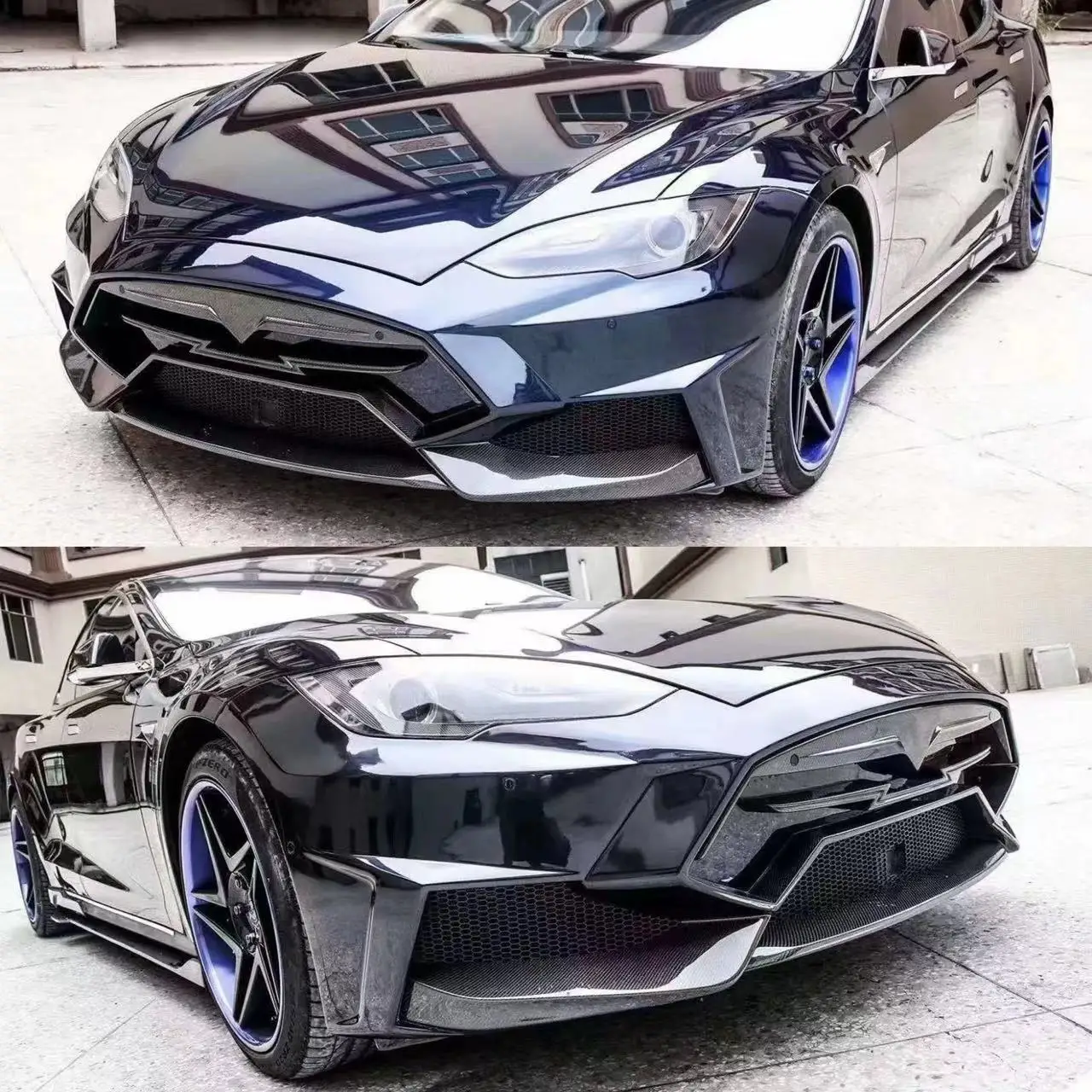 Half carbon fiber Lart style body kit, front and rear bumpers, side skirts, spoilers, air knives, LD Model S body kit