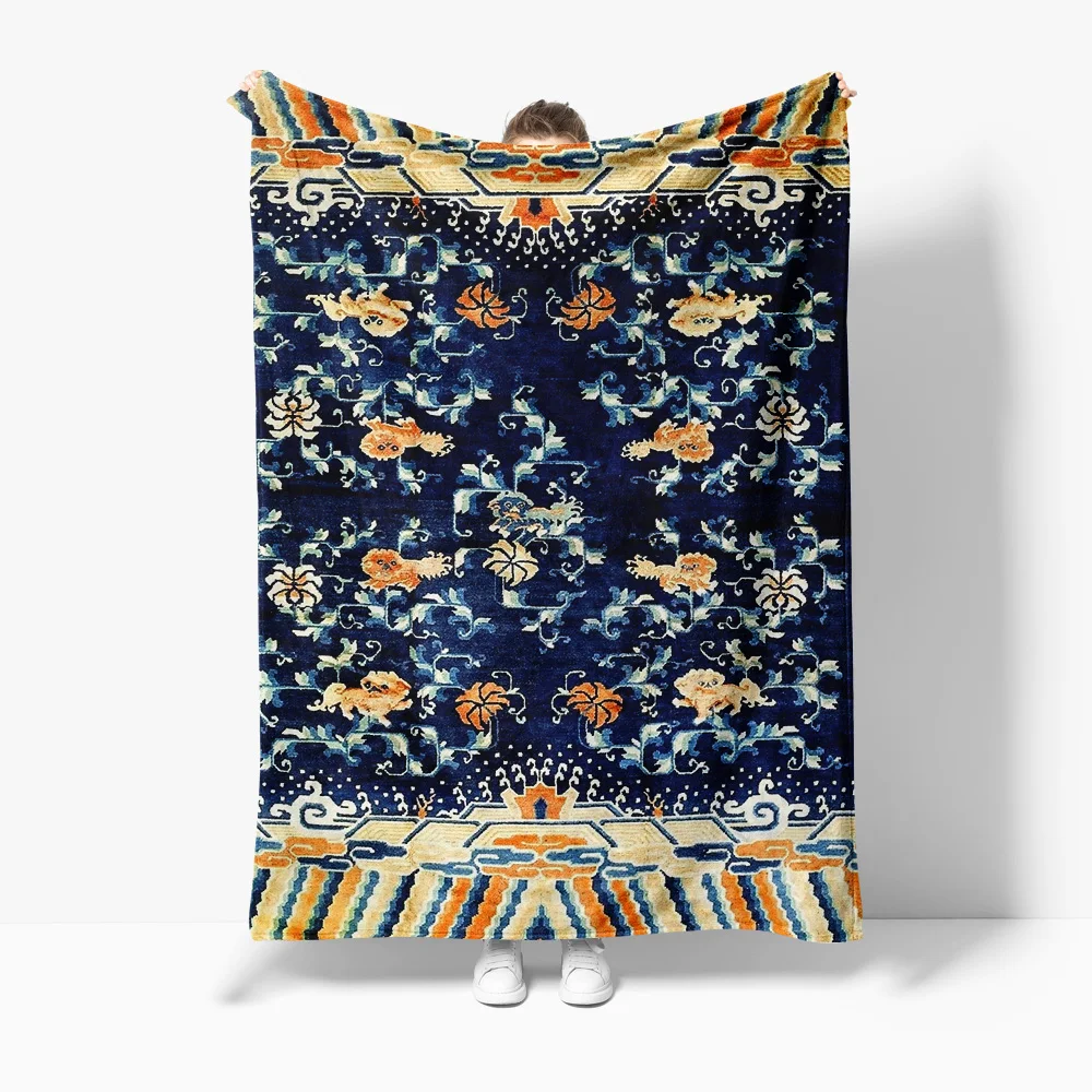 

Blue Floral Embroidered Blanket Throw Sofa Bed Bedspread Decorative Throw Blanket for Home Living Room Bedroom