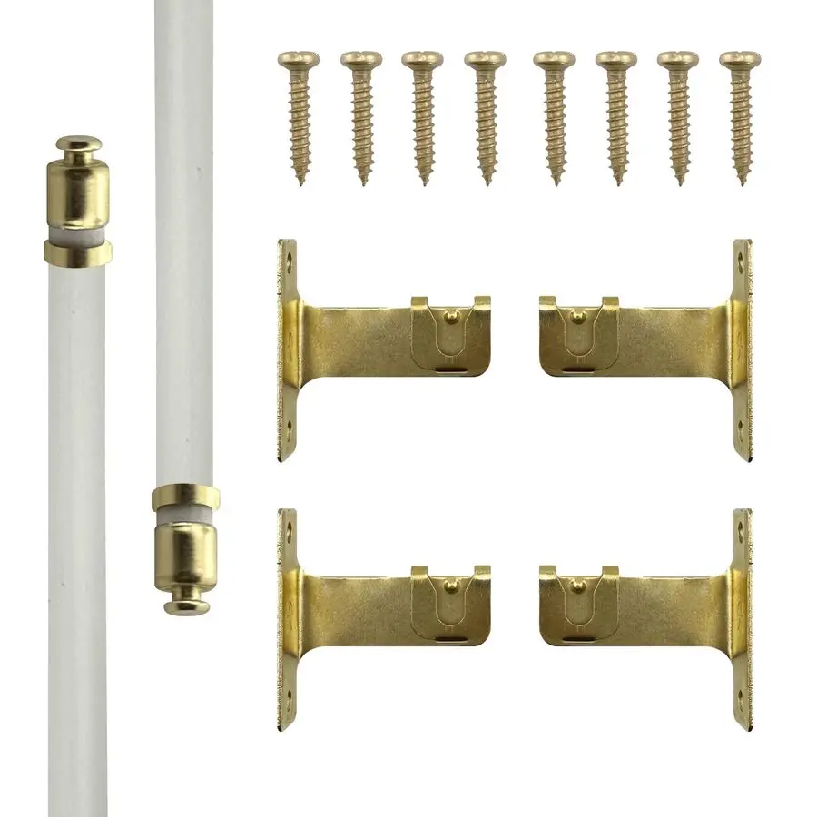 

7 16 Inch White Round Sash Curtain Rods with Brass Ends, Set of 2 Hardware Included Adjustable Length 2848 Inches, Easy to Insta