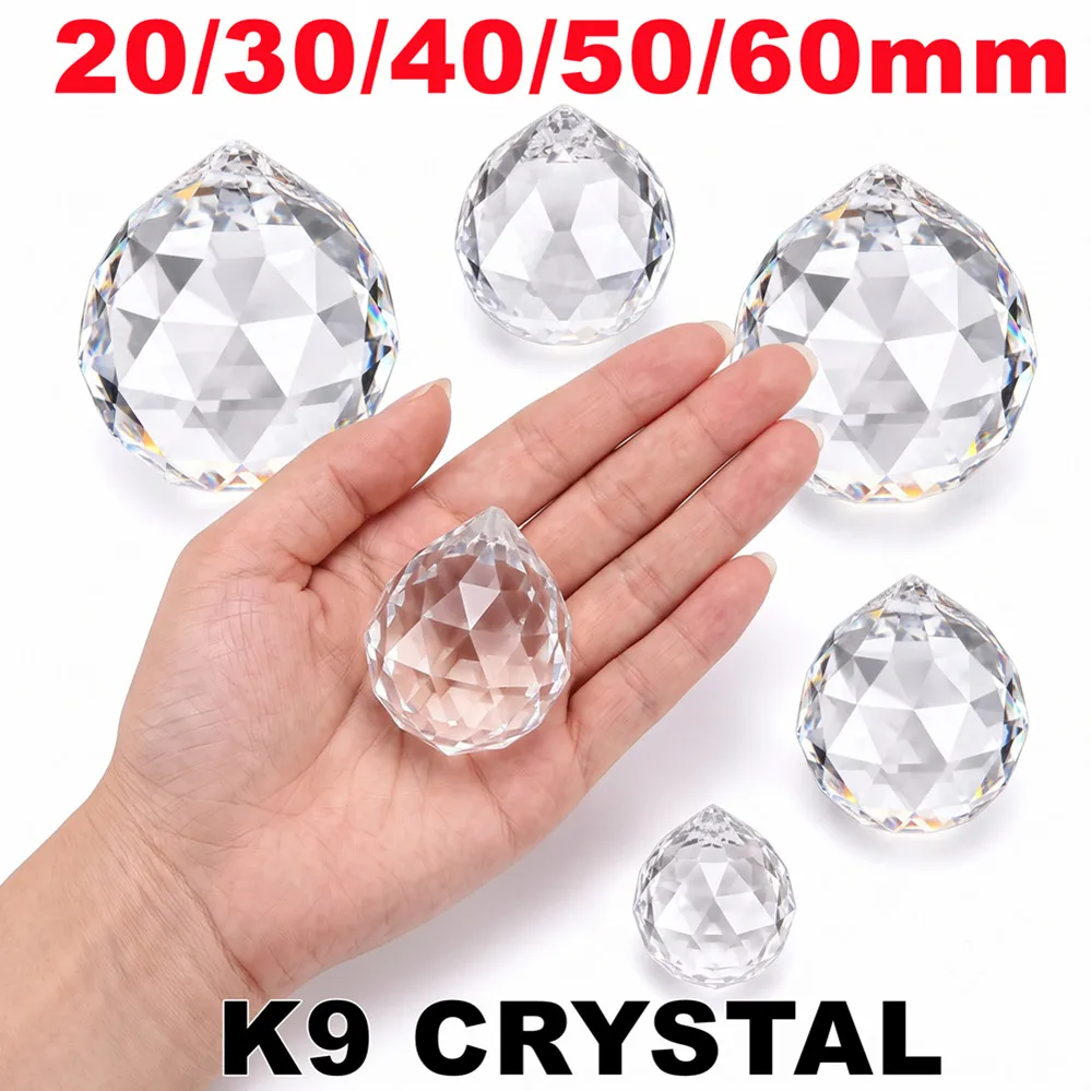Wholesale 20/30/40/50/60mm K9 Crystal Ball Clear Prisms Pendants Suncatcher Chandelier Lighting Lamp Parts Curtain DIY Hanging