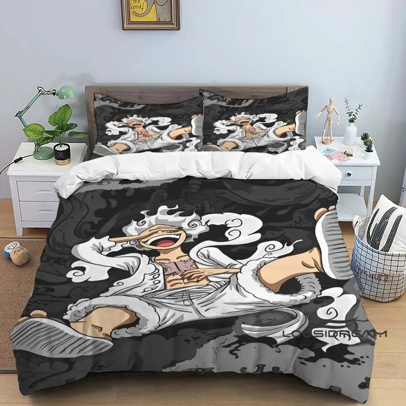 Ensemble de literie 3 pièces ONE PIECE Monkey D. Luffy (housse de couette et taies d'oreiller), taille extra-large/grande, polyester, lavable en machine