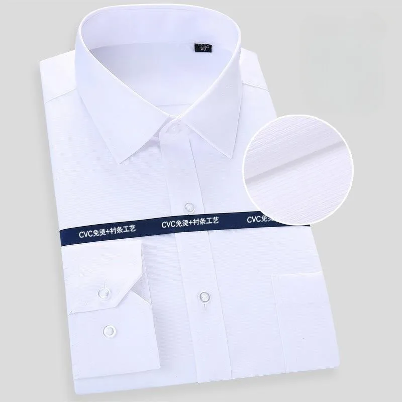 Wysokiej jakości bawełniana koszula męska z długim rękawem 2025 Nowa solidna koszula męska Plus Size Regular Fit Stripe Business Shirt White Blue