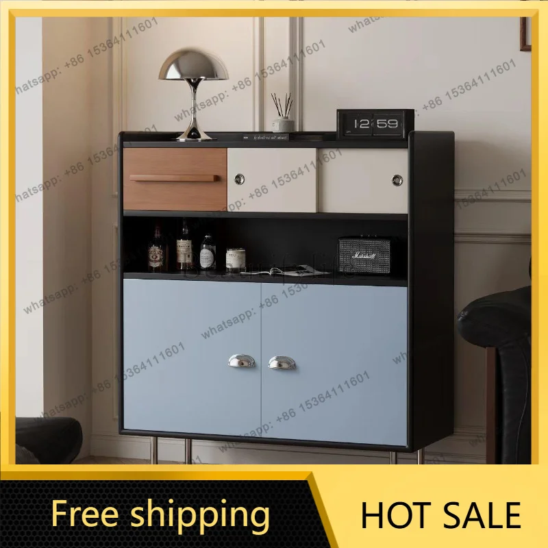 Zj. Medieval style solid wood dining side cabinet color matching locker living room storage integrated type