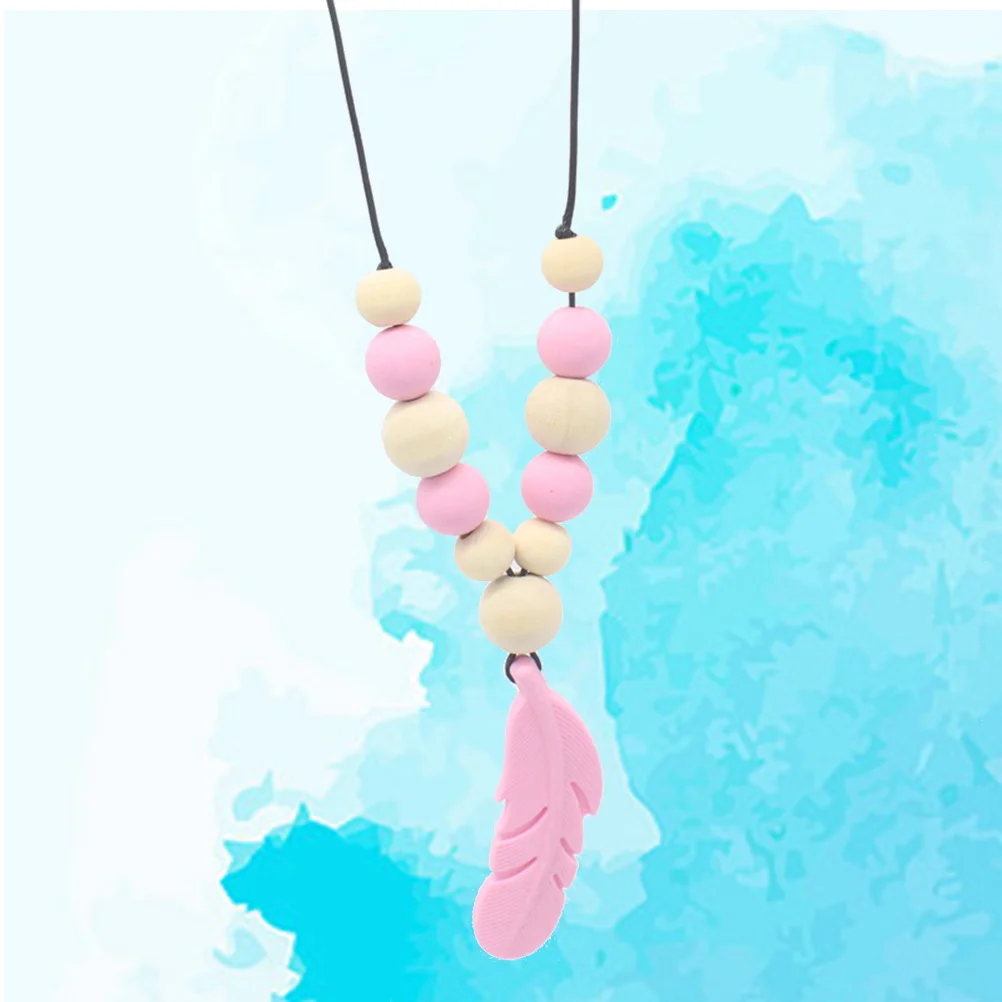 Nursing Pendant Baby Teether Silicone Soother Chew Toy Teething Necklace(Pink) silicone teether necklace