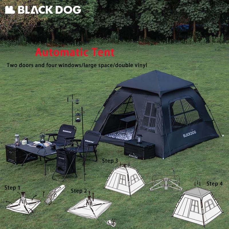 Nature hike Blackdog Camping automatisches Zelt 3 ~ 4 Personen One-Touch-Zelt für Outdoor-Reisen Picknick Strand 150d wasserdicht 2000mm