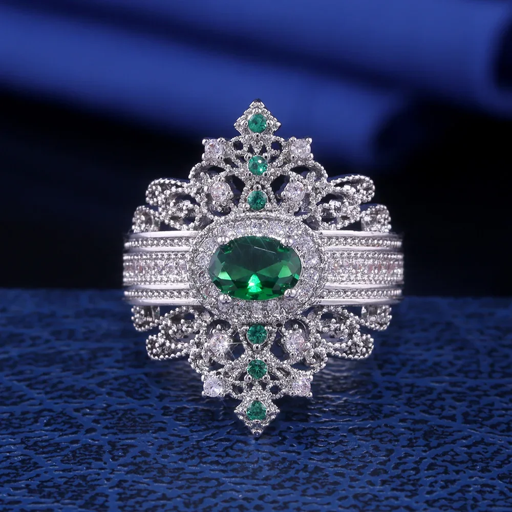 Special-interest Wedding Rings Women Green/White Round Vintage Designed Female Party Ring Temperament Gift Trendy Jewelry