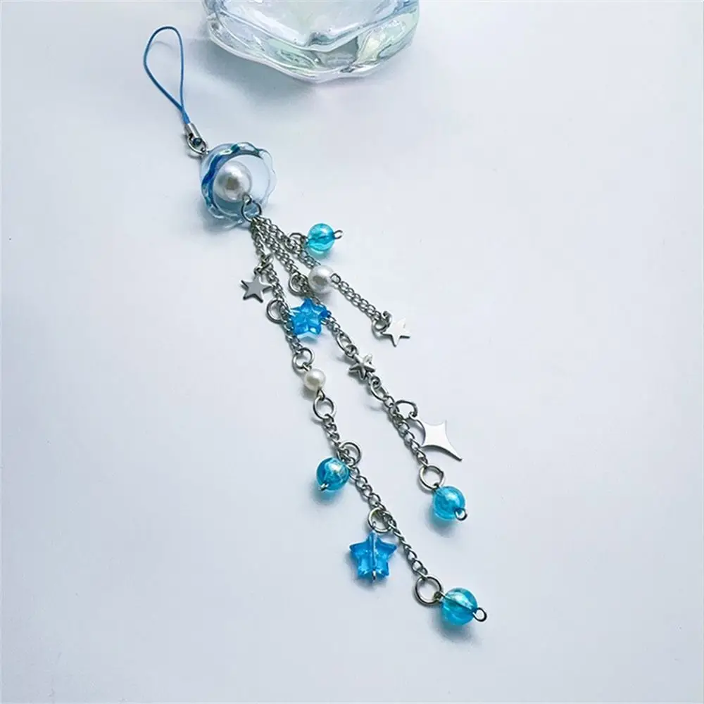 Sea Theme Jellyfish Phone Pendant Ocean Style Seashell Beaded Phone Chain Keyring Phone Charm Y2K Phone Lanyard Keycord