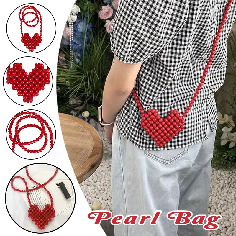 

2025 New Trend Mini Lipstick Pearl Crossbody Bag for Women Multicolor Love Shape Handbag Fashion Accessory Beads Spring Summer