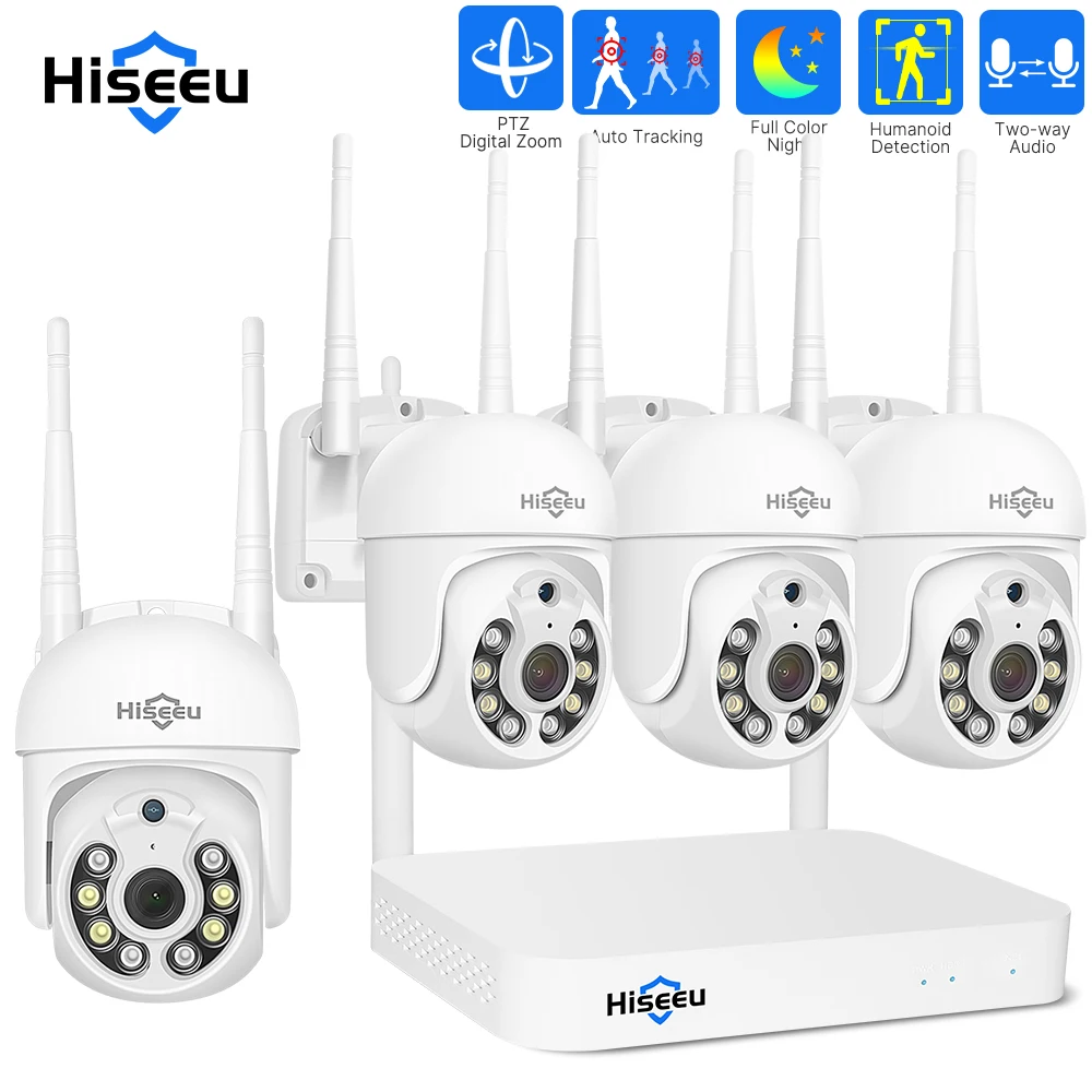 

Hiseeu 5MP WiFi PTZ камера система 8CH NVR AI отслеживание движения H.265 видео Беспроводная CCTV наружная охранная ip-камера наблюдения