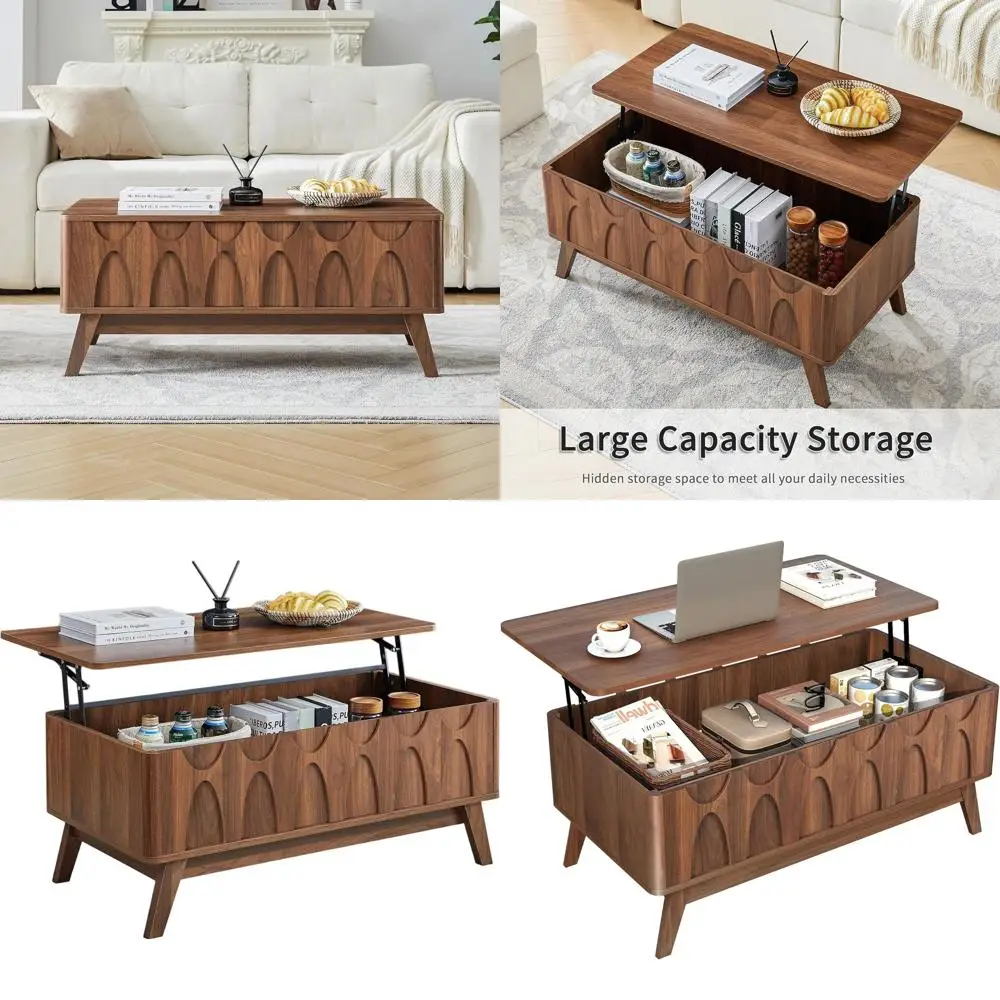 

Illuminated Glass Coffee Table with Concealed Compartment and Storage for Living Room
