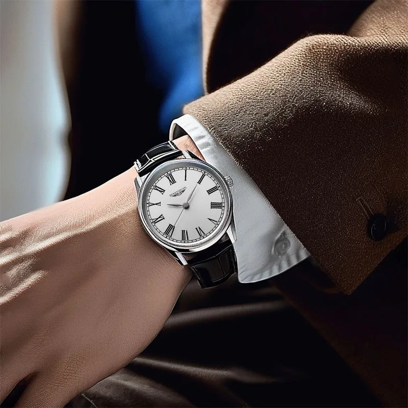 Reloj de pulsera de cuarzo negro para Hombre, pulsera informal de cuero a la moda, gran oferta, 2024
