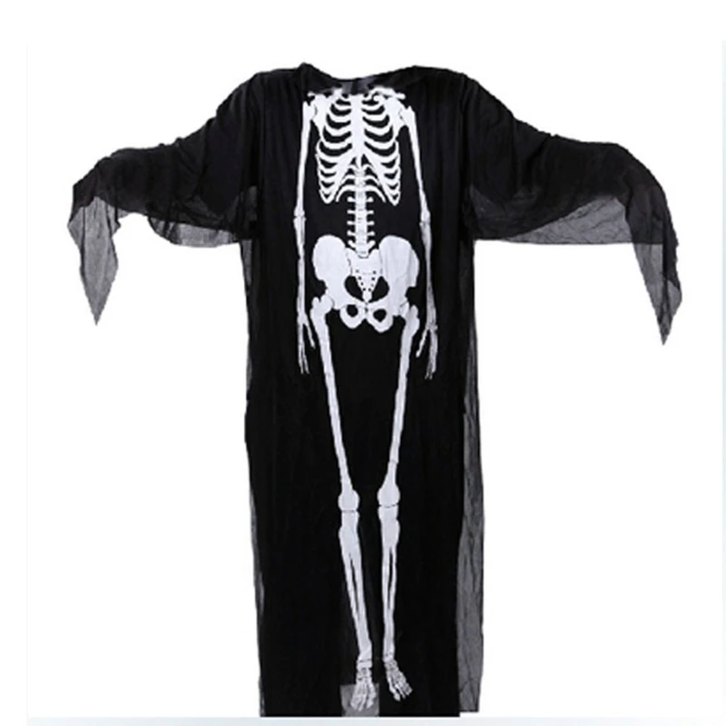 Halloween schedel skelet cosplay kostuum enge geest gewaad met voorbeenprint voor kinderen volwassen carnaval feestmantel