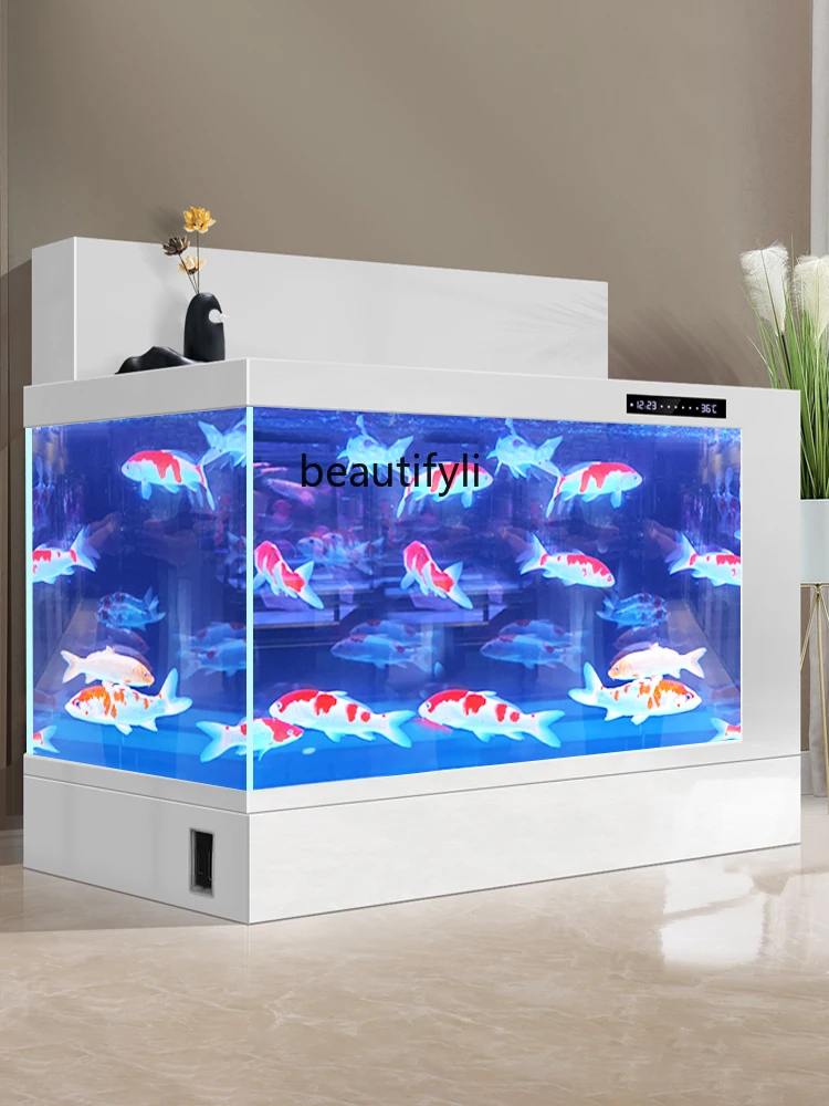 Aquarium Double Filter Aluminum Alloy Koi Traditional Fermination VAT Super White Glass Change Water Living Room Widened Large