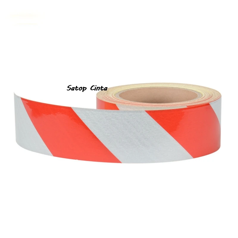 5cm/10cm/15cm/20cm*5m 흰색-빨간색 능직 반사판 스트립 방수 광고 테이프 자체 접착 반사 경고 자동차 스티커
