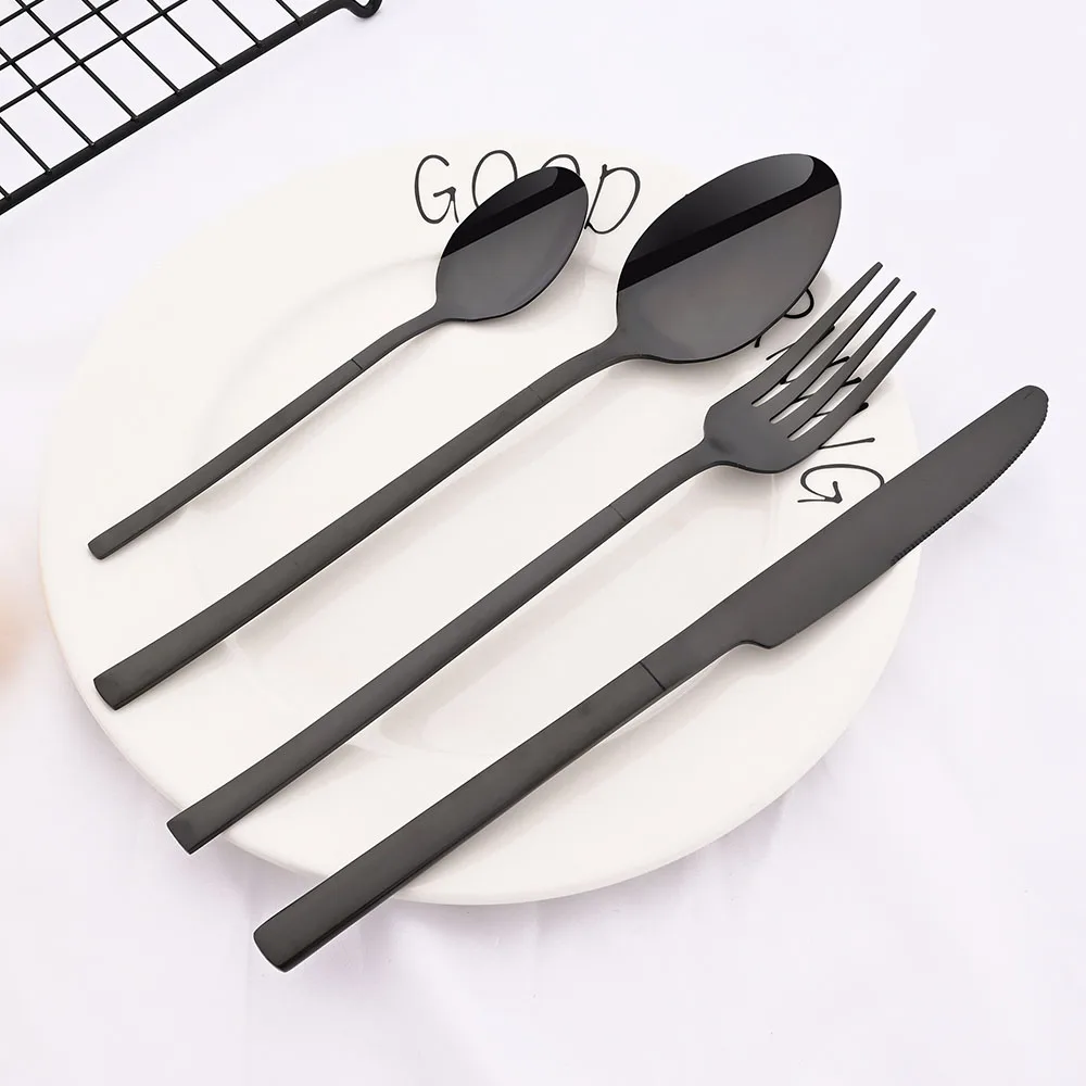 Western Balck Cutlery 24Pcs Flatware Set Stainless Steel Dinnerware Set Dinner Spoon Fork Knife Tableware Kitchen Silverware Set