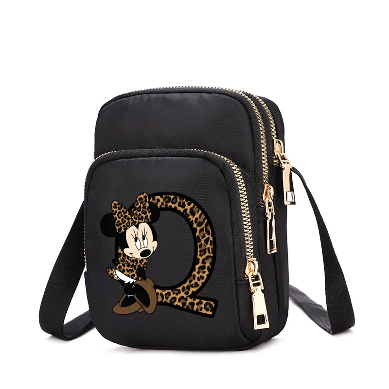 Disney Minnie Mouse A-Z 26 Letters Women Shoulder Bag Casual Female Crossbody Bag Small Multifunction Messenger Bags Purse Pouch