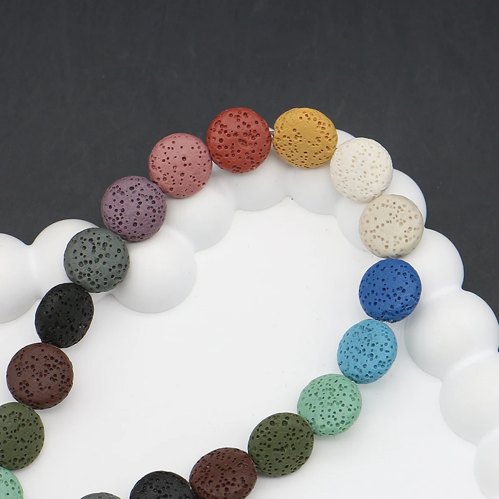 

Dyed Semi-Precious Volcanic Rock Straight Hole Beads 12x12mm Flat Round Creative Necklace Bracelet Handmade Jewelry Materials