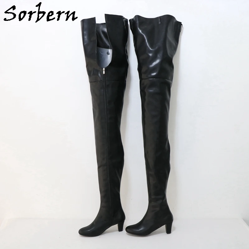 

Sorbern Crotch Thigh High Boots Women Block Heels 30Cm Longer Round Toe Boots Unisex Size 33-48 Custom Shaft Length