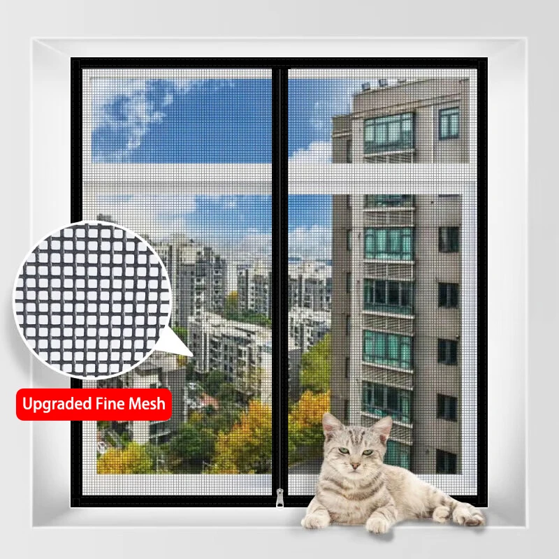 200 x 200cm Large Size Self-Adhesive Window Screen, Door Screen, Zipper Closure, Mosquito & Insect Proof, Dustproof & Breathable