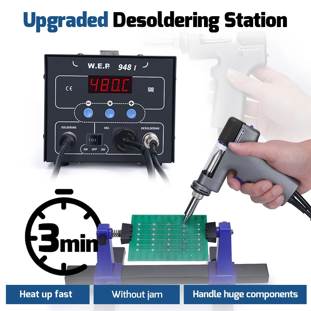 WEP 948-I Desoldering Station 2-in-1 Suction Tin Gun Vacuum Electric Solder Iron Kit Soldering Station For SMD PCB Repair Tool