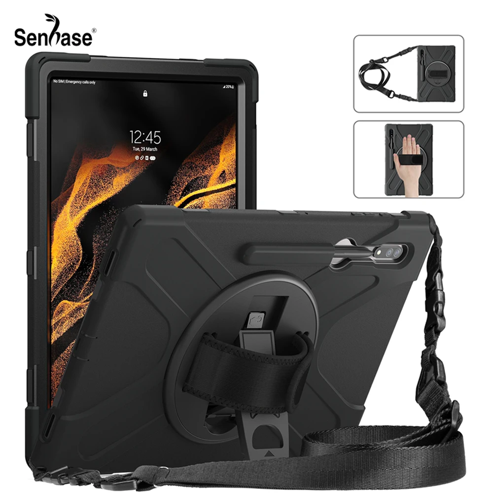 

Shockproof Kids Safe PC Silicon Stand Shoulder Strap Cover For Samsung Galaxy Tab S8 Ultra 14.6 inch 2022 SM-X900 SM-X906 Case