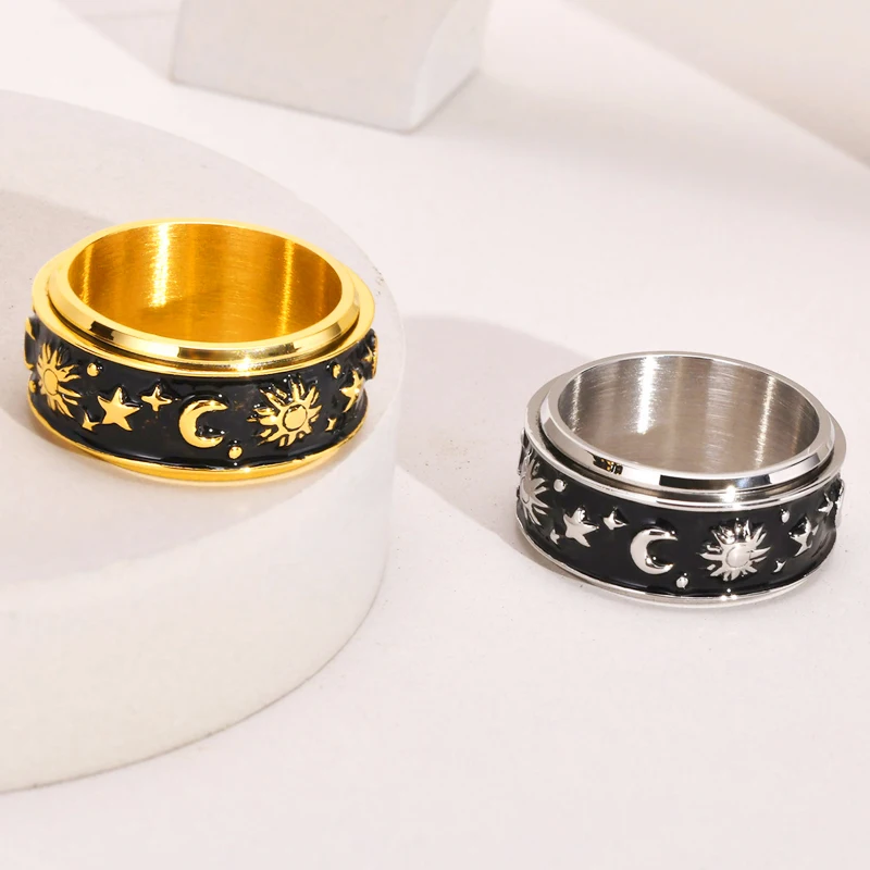 Moon Star Zon Verklaring Spinner Ring Rvs Boho Sieraden Voor Vrouwen Mannen Drop Shipping