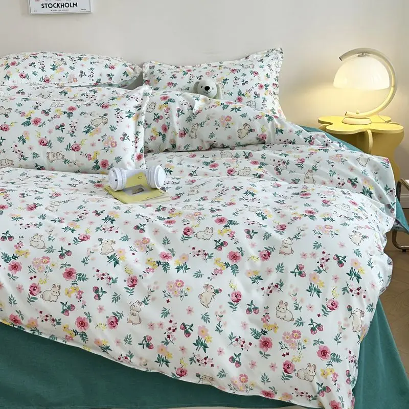 

Floral Printed Duvet Cover Set with Sheet Pillowcases No Filling Warm Cute Cartoon Bed Linen Full Queen Size Home Bedding Set