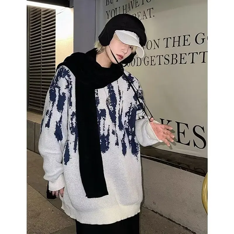 

Мужской японский свитер с круглым вырезом в гонконгском стиле, мужская зимняя толстая мужская повседневная трикотажная куртка в ленивом стиле