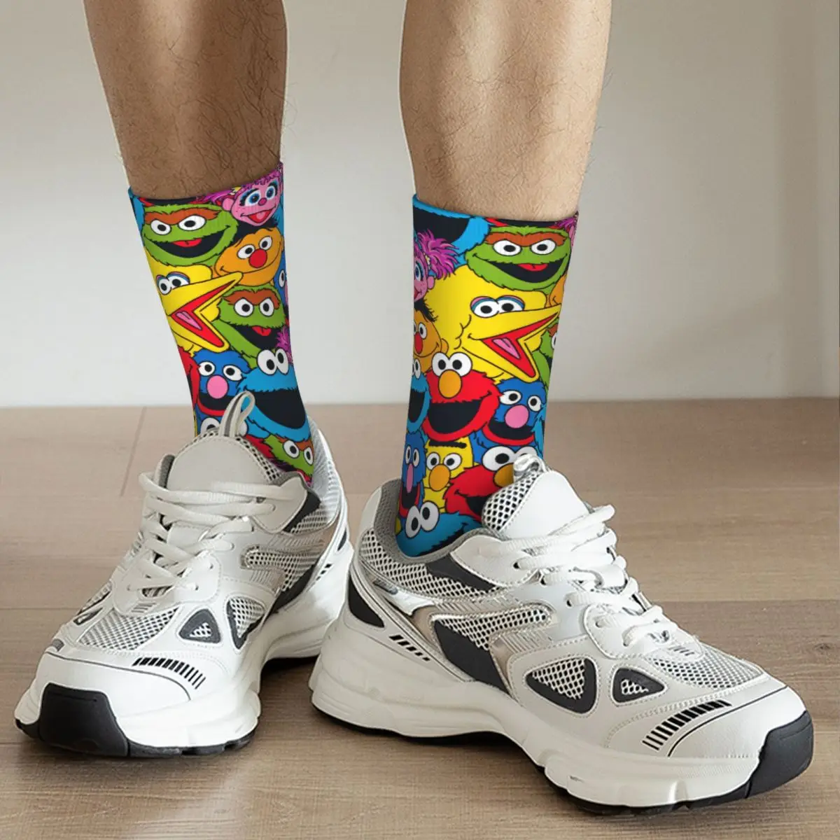 Calcetines de fútbol de dibujos animados para hombre y mujer, medias largas de poliéster, antideslizantes, diseño loco, Sesames Streets, galletas, monstruos