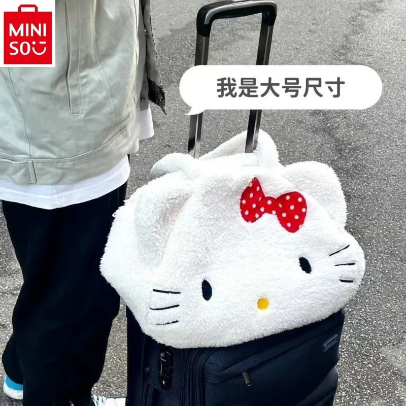 MINISO Hello Kitty Plush Tote Bag Cute Student Large Capacity Storage Shoulder Handbag